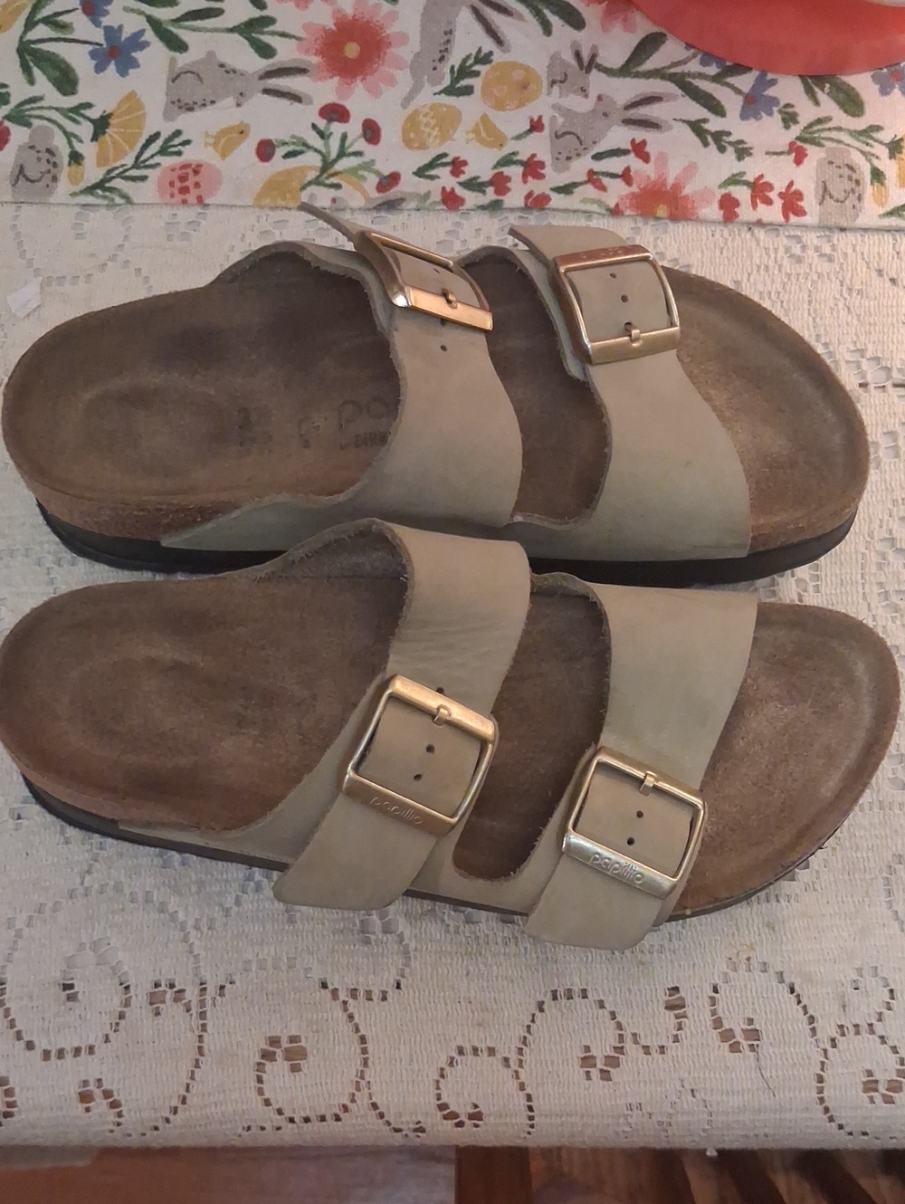 Birkenstock Papillio Arizona Slide Sandal Two Buckle Beige